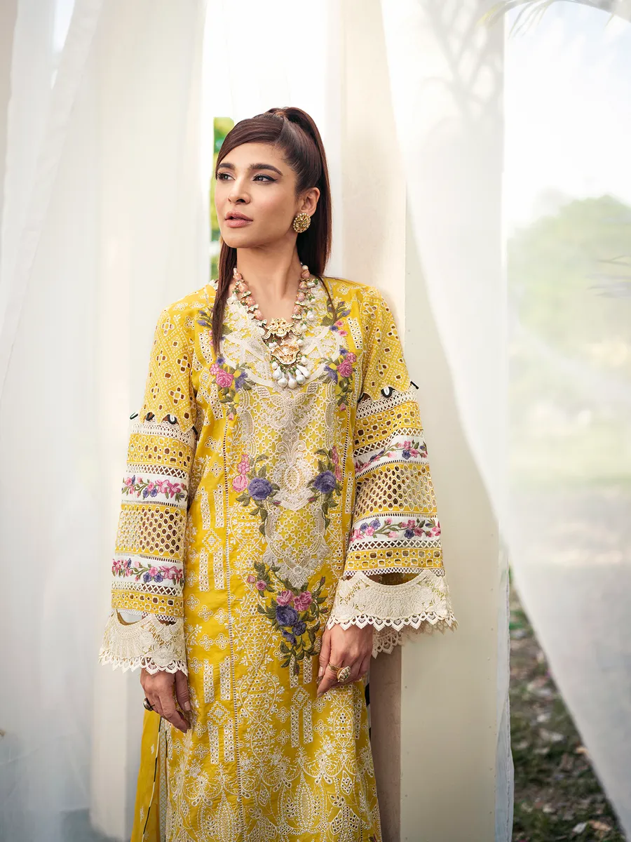 Embellished Lemon Salwar Kameez Pakistani Eid Dress