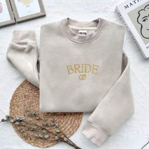Embroidered Bride Sweatshirt, Custom Embroidered Bridal Party Gift, Wedding Day Outfit, Custom Embroidered Wedding Gift, Engagement Gift