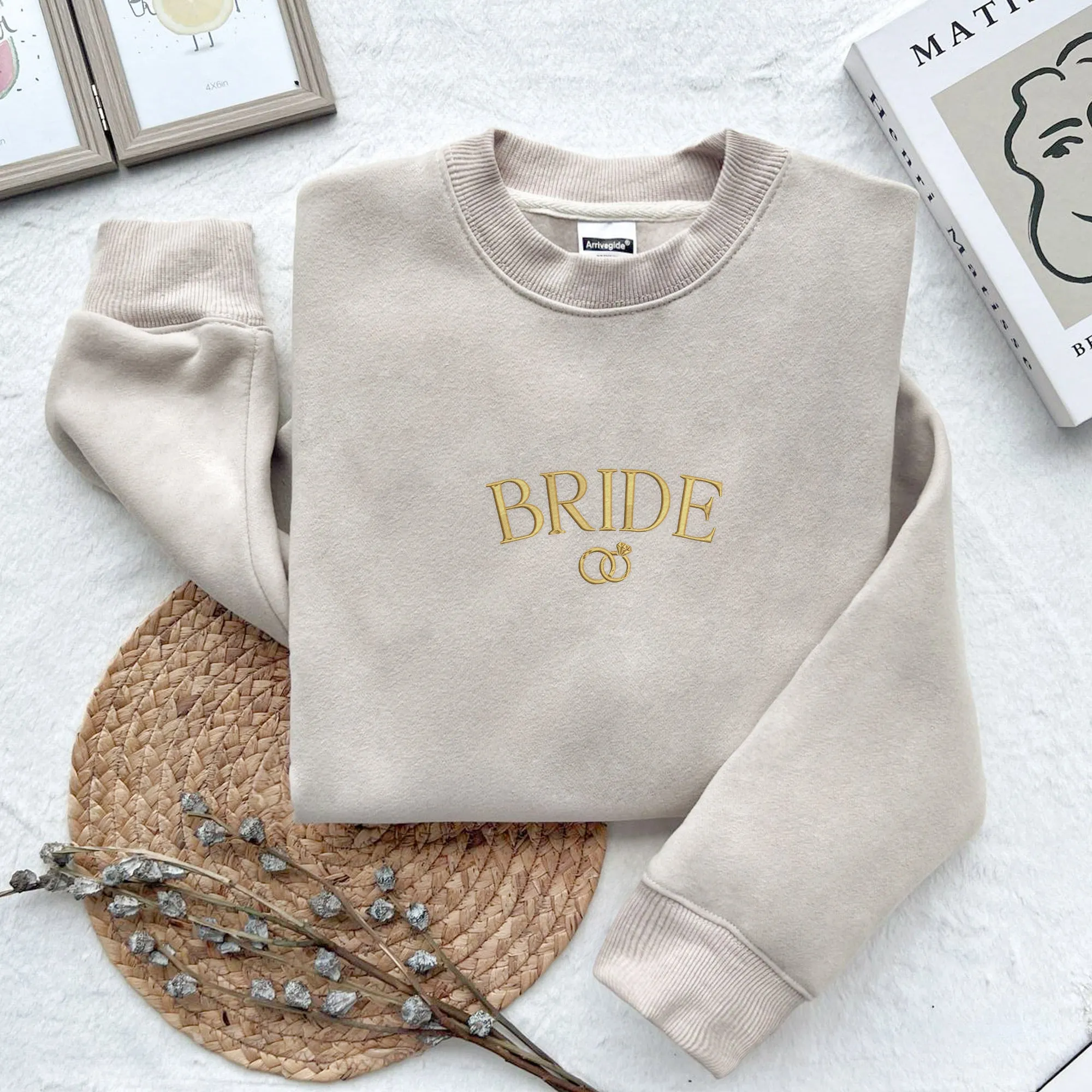 Embroidered Bride Sweatshirt, Custom Embroidered Bridal Party Gift, Wedding Day Outfit, Custom Embroidered Wedding Gift, Engagement Gift