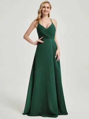 Emerald Green Pleated Halter V-Neck Backless Chiffon Bridesmaid Dress
