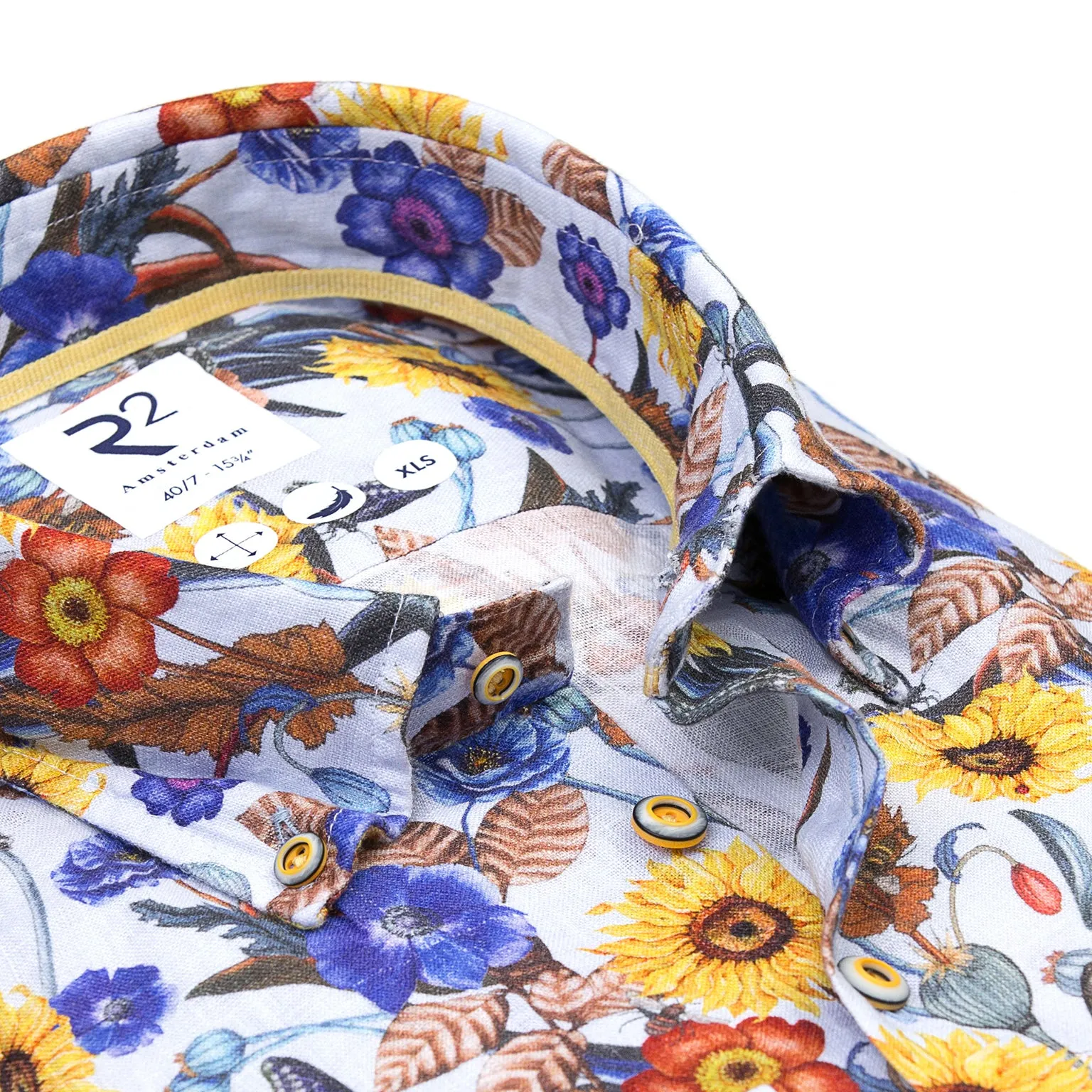 Extra long sleeves. Floral print linen shirt