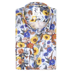 Extra long sleeves. Floral print linen shirt
