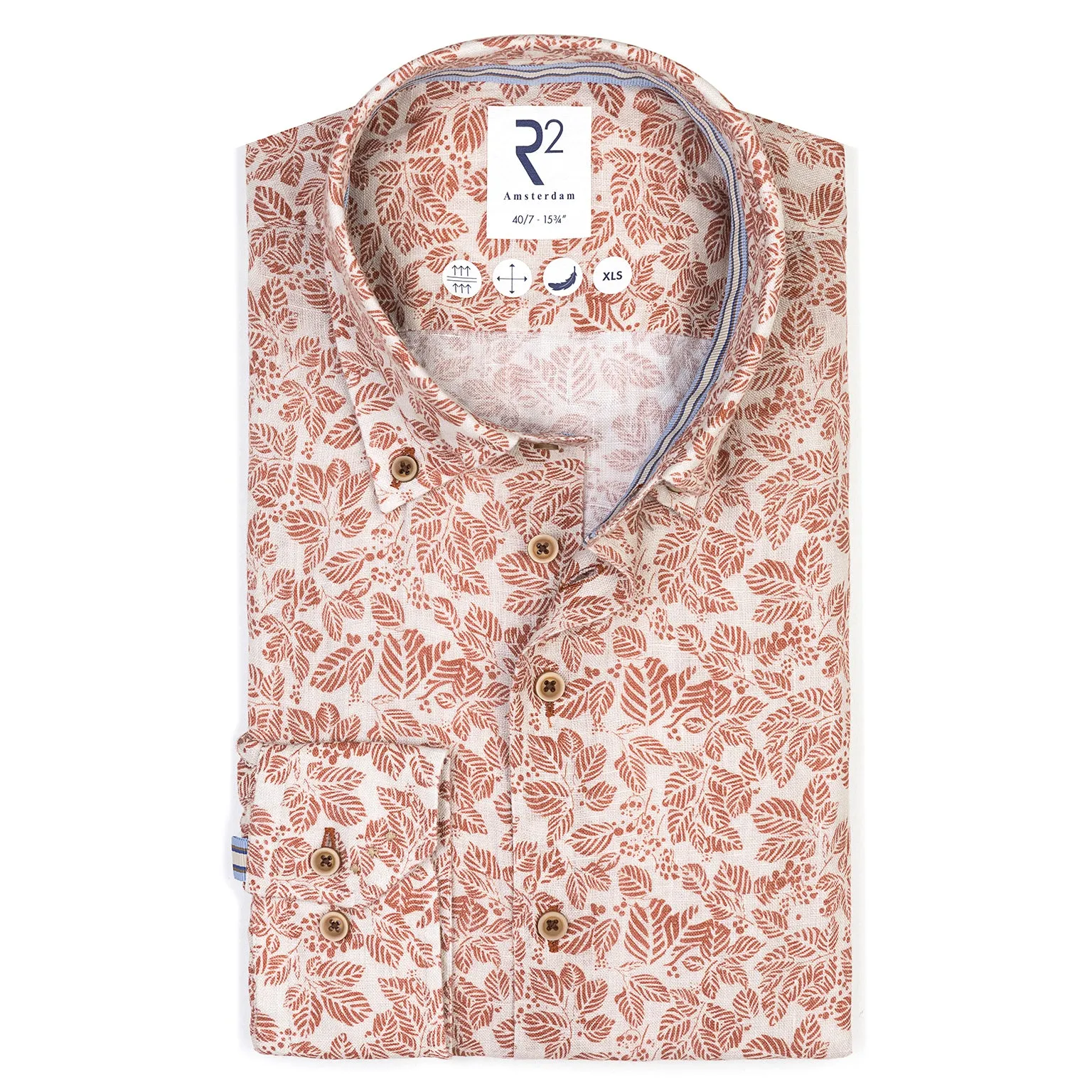 Extra long sleeves. Leaf print linen shirt