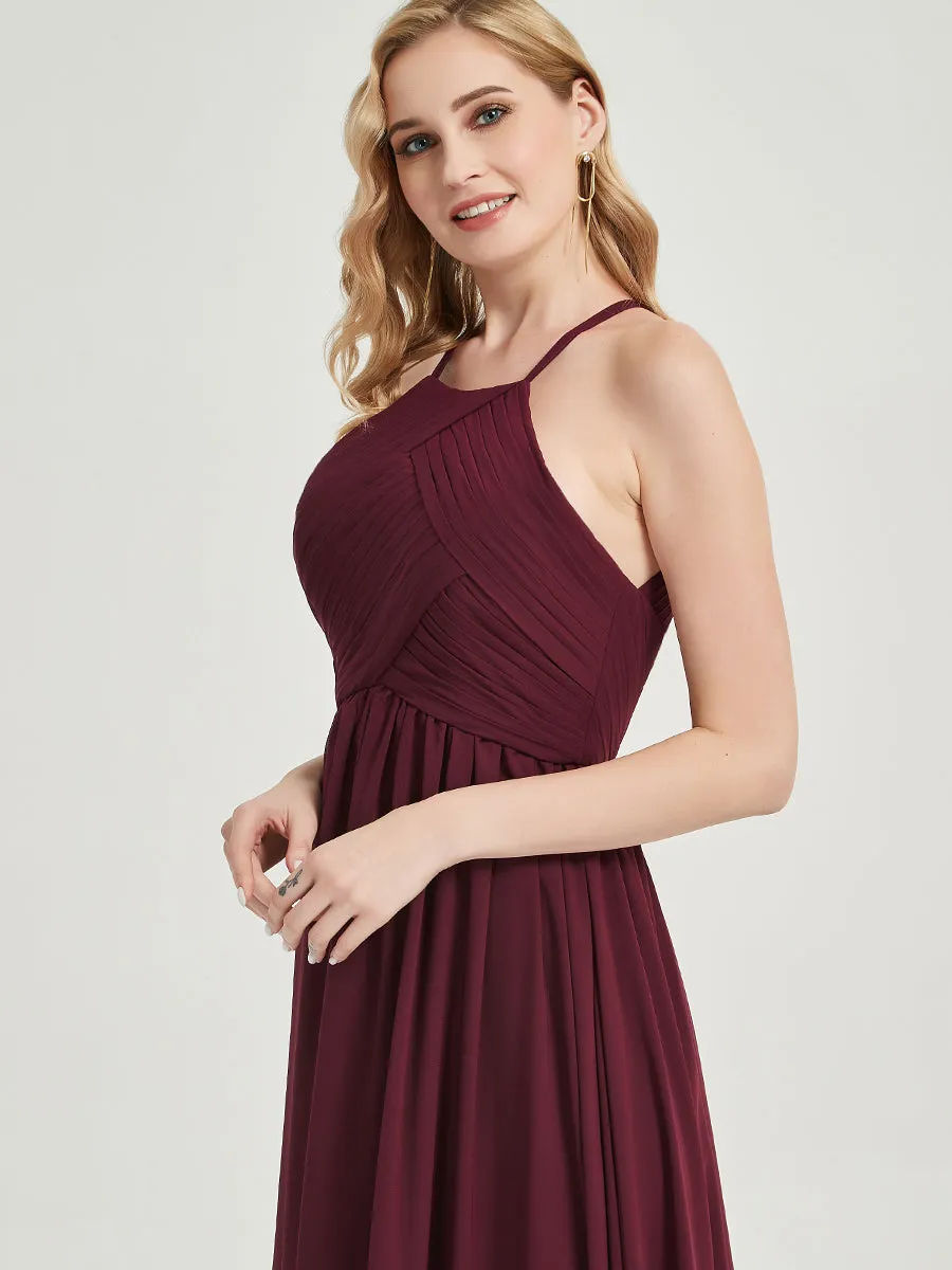 [Final Sale] Cinnamon Rose Halter Pleated Keyhole Back Chiffon Bridesmaid Dress