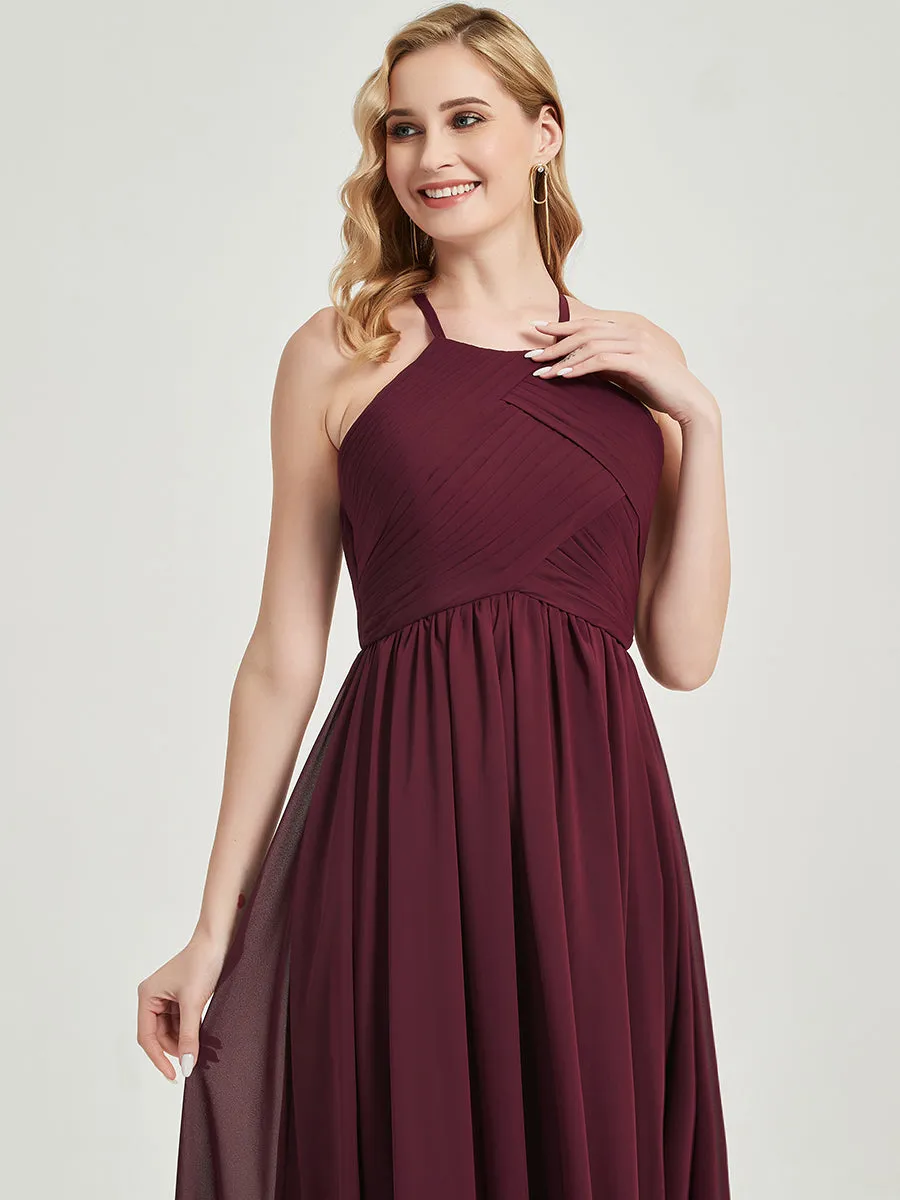 [Final Sale] Cinnamon Rose Halter Pleated Keyhole Back Chiffon Bridesmaid Dress