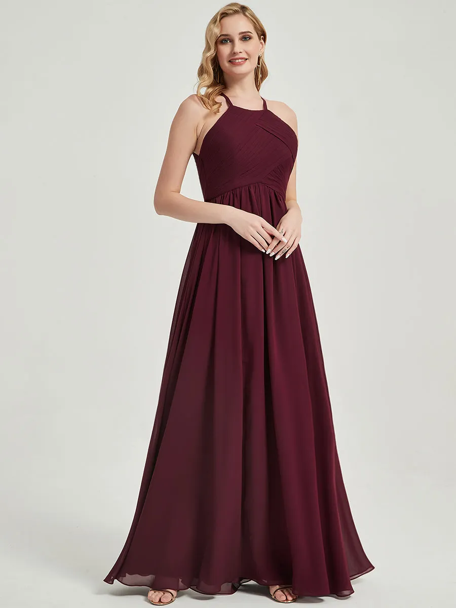 [Final Sale] Cinnamon Rose Halter Pleated Keyhole Back Chiffon Bridesmaid Dress