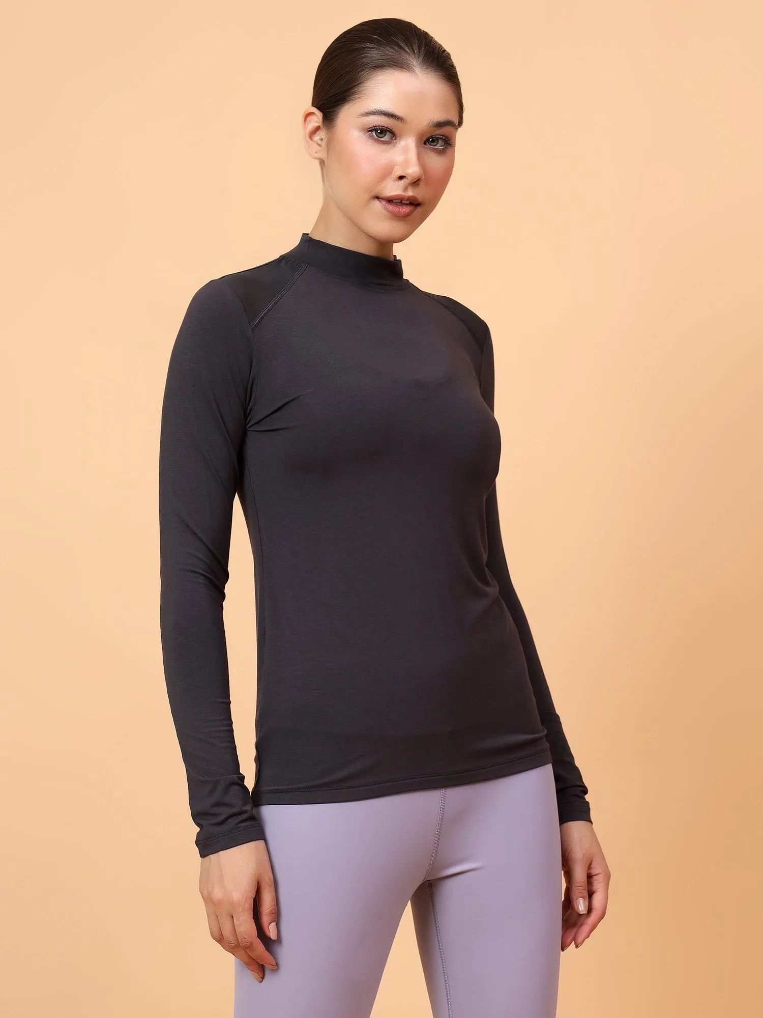 Fitkin Women Grey Shoulder Net Panel Tshirt