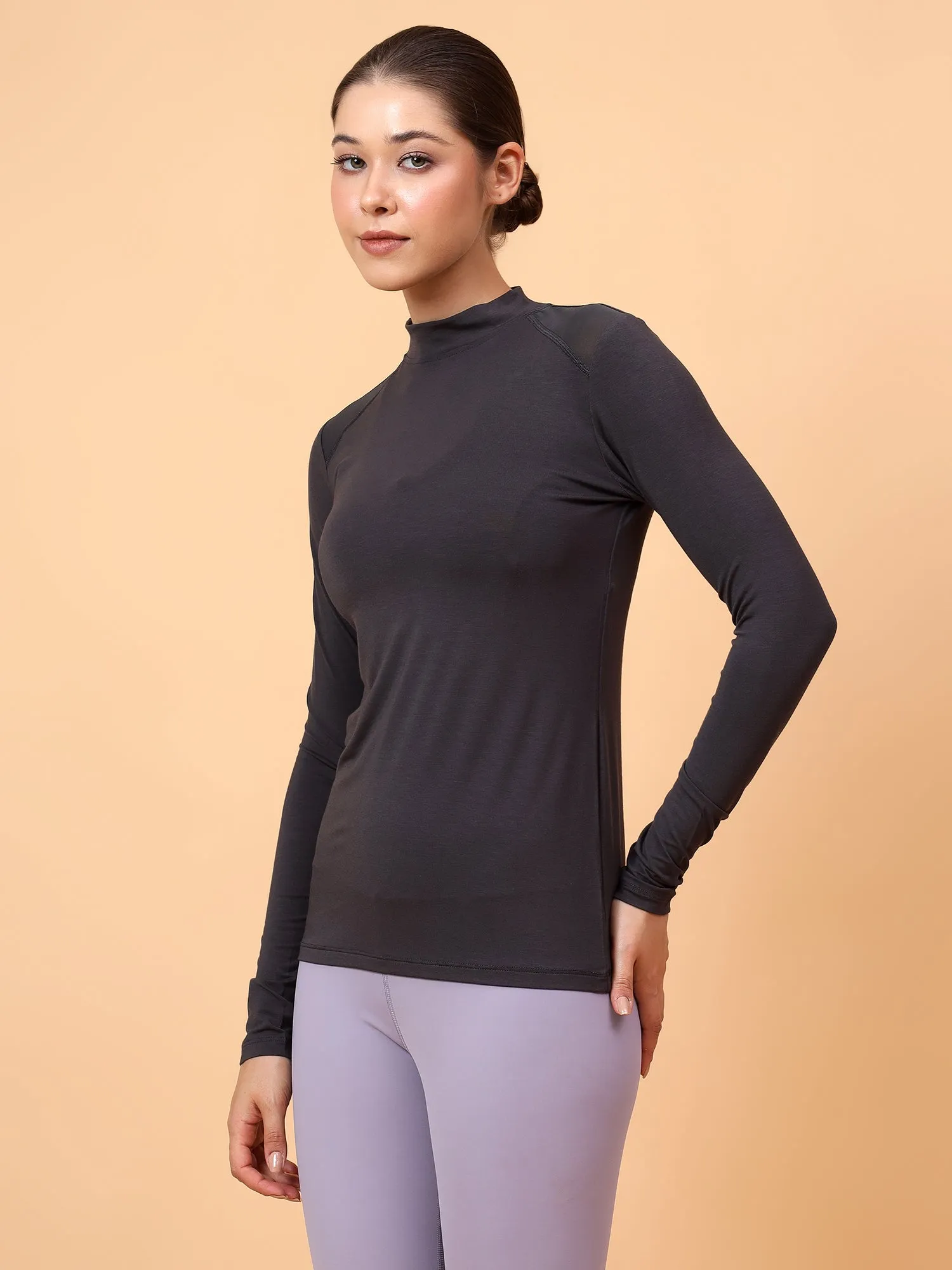 Fitkin Women Grey Shoulder Net Panel Tshirt