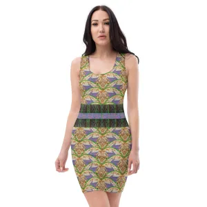 Fitted Sleeveless Bodycon Dress (Her/Muliebris)(Rind#5 Ouroboros Butterfly Tree Link Stripe) RJSTH@Fabric#5 RJSTHW2021 RJS