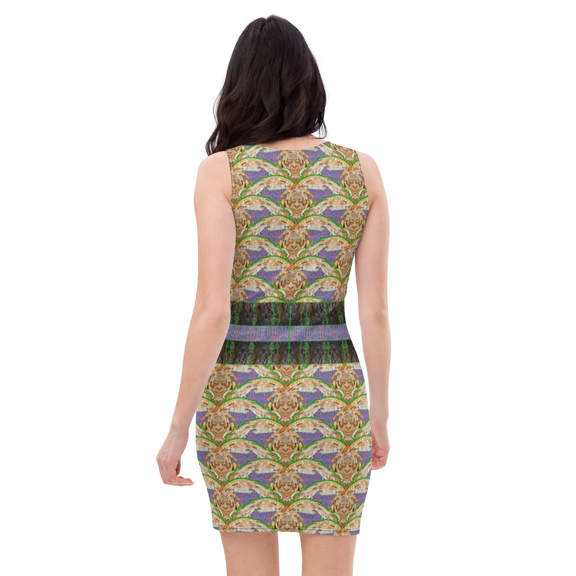 Fitted Sleeveless Bodycon Dress (Her/Muliebris)(Rind#5 Ouroboros Butterfly Tree Link Stripe) RJSTH@Fabric#5 RJSTHW2021 RJS