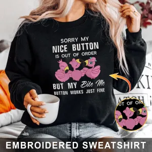 Flamingo - Sorry My Nice Button Embroidered Hoodie, Sweatshirt
