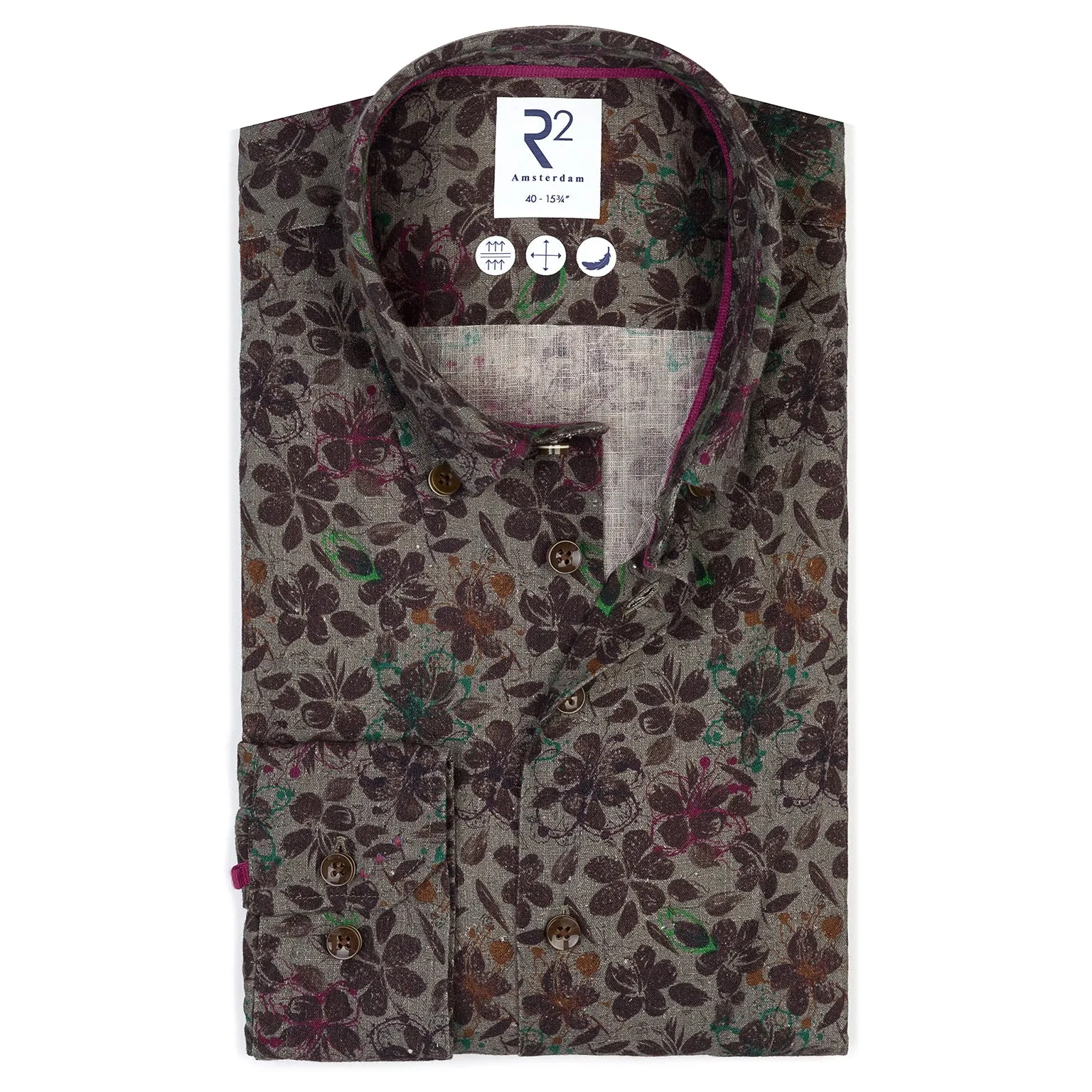 Floral print linen blend shirt