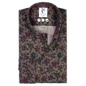 Floral print linen blend shirt