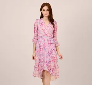 Floral-Printed Chiffon Short Dress In Pink Multi