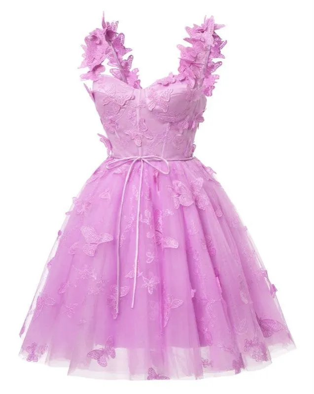 Floral Purple A-line Mini Short Prom Homecoming Dresses,Party Dress,CM1004