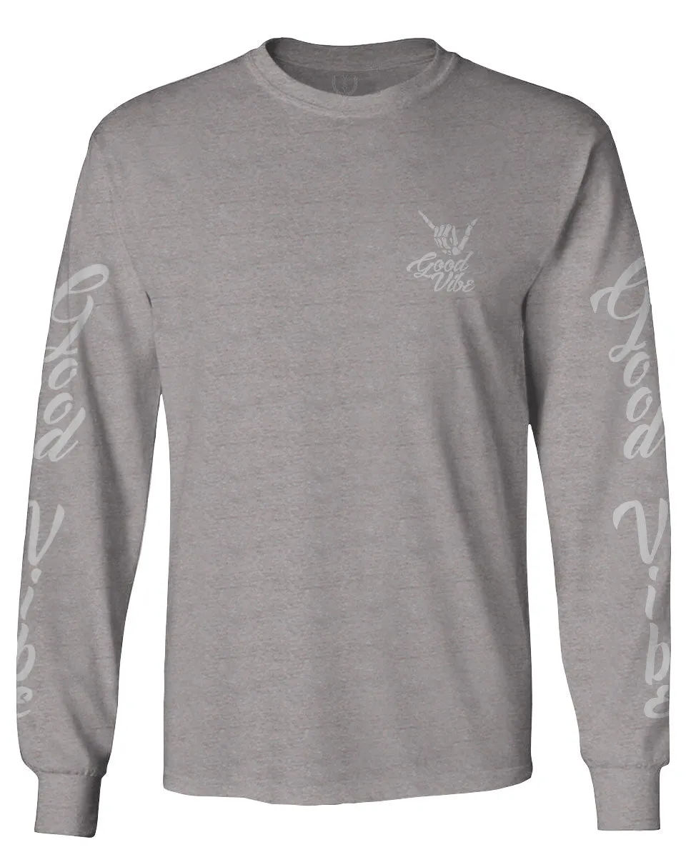 Fonts Good Vibe Bones Hand Shaka Cool Vintage Hipster Graphic mens Long sleeve t shirt