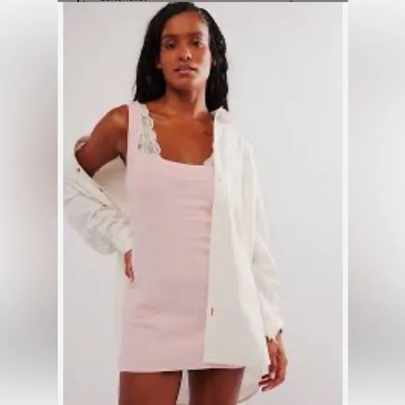 Free People Intimately End Game Pointelle Nightie in Pink Retail $60 NWOT