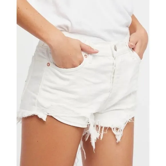 Free People We The Free Loving Good Vibrations Cutoff Shorts/Spring White