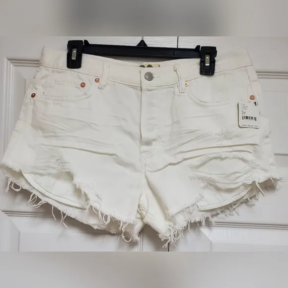 Free People We The Free Loving Good Vibrations Cutoff Shorts/Spring White