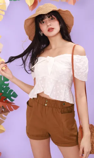 GEORGIA Ruched-Waist Shorts (Russet Brown)