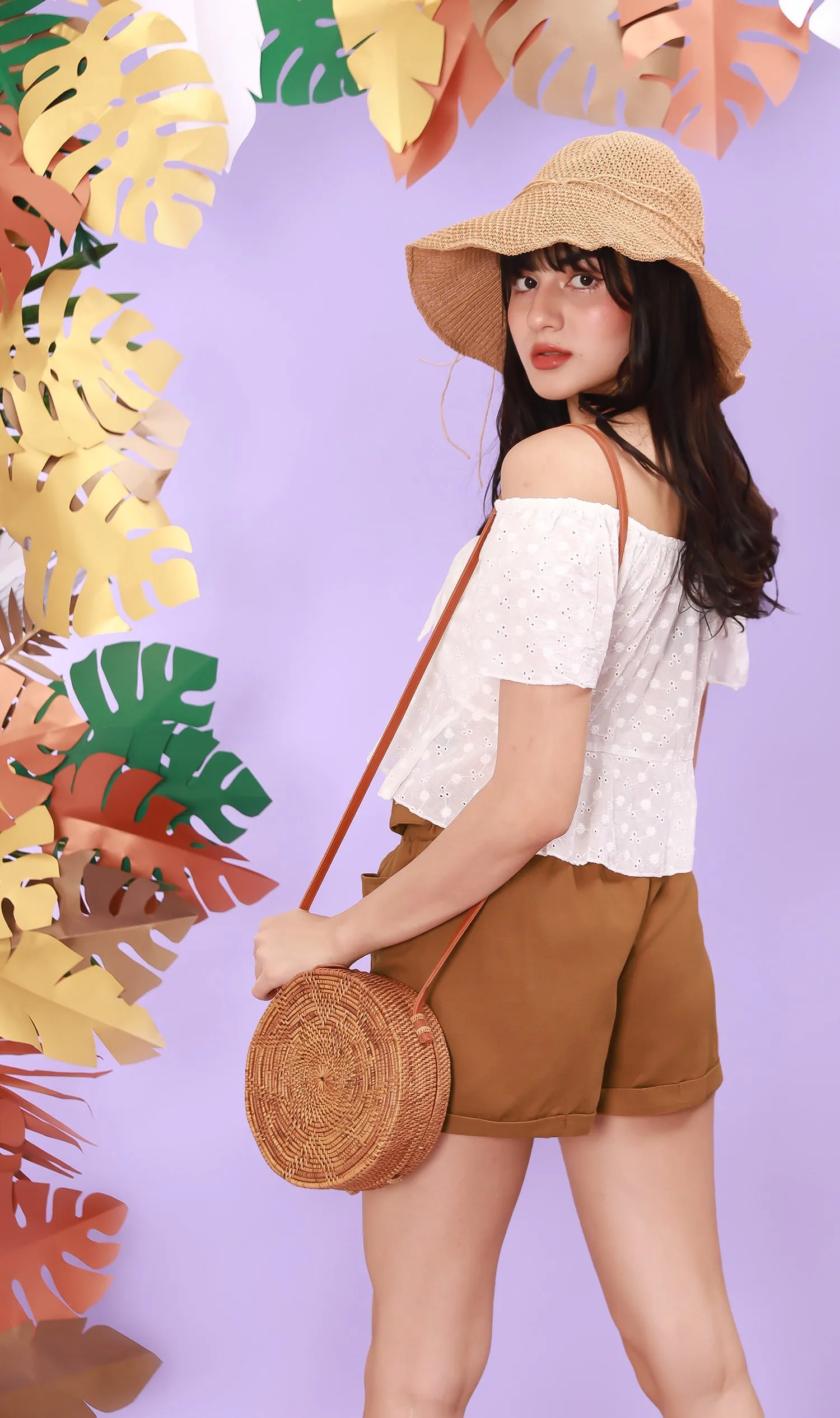 GEORGIA Ruched-Waist Shorts (Russet Brown)