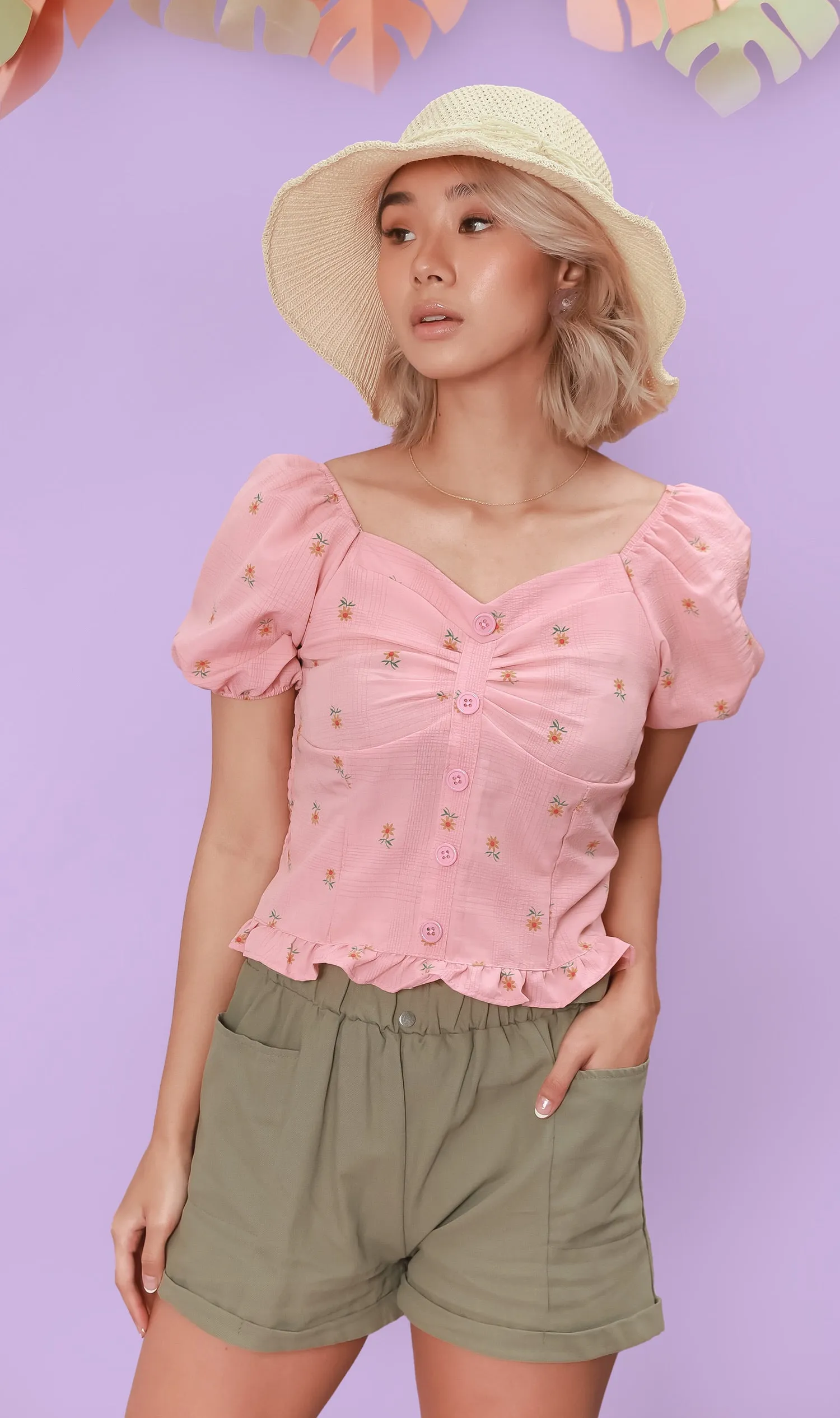 GEORGIA Ruched-Waist Shorts (Sage Green)