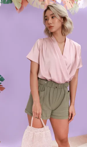GEORGIA Ruched-Waist Shorts (Sage Green)