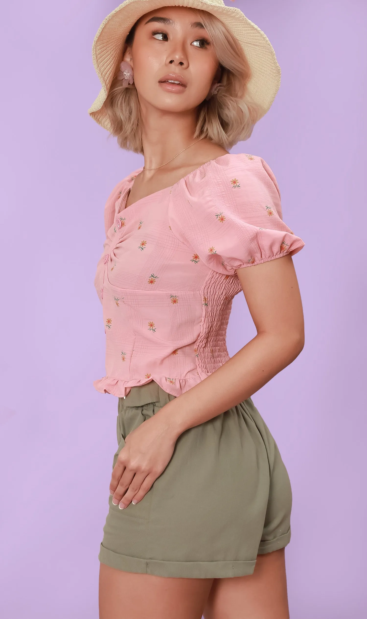 GEORGIA Ruched-Waist Shorts (Sage Green)