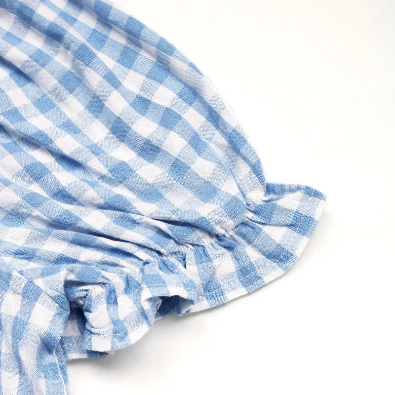 Gingham Tie Front Crop Top | Puff Sleeve V-Neck Blouse