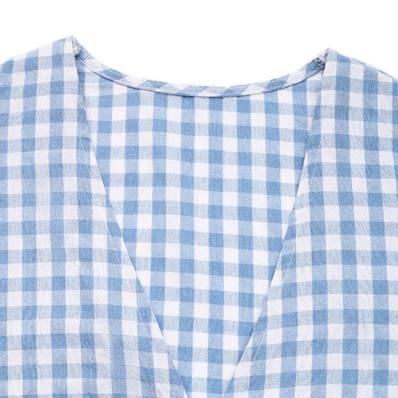 Gingham Tie Front Crop Top | Puff Sleeve V-Neck Blouse