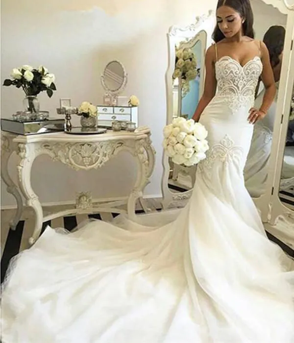 Gorgeous Mermaid Spaghetti Straps Court Train Wedding Dress, Bridal Gown, SW445