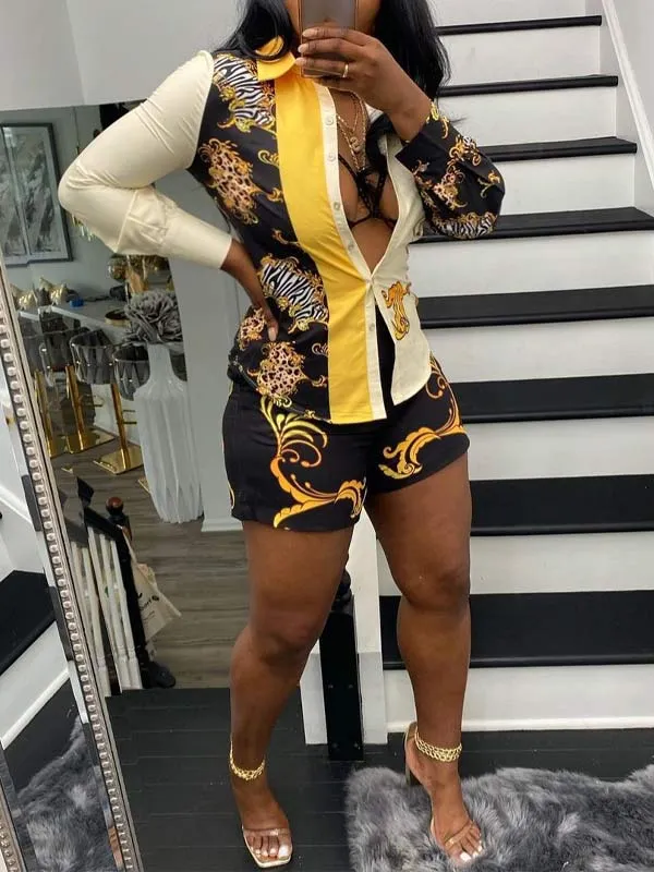 Gorgeousladie Printed Shirt & Shorts Set