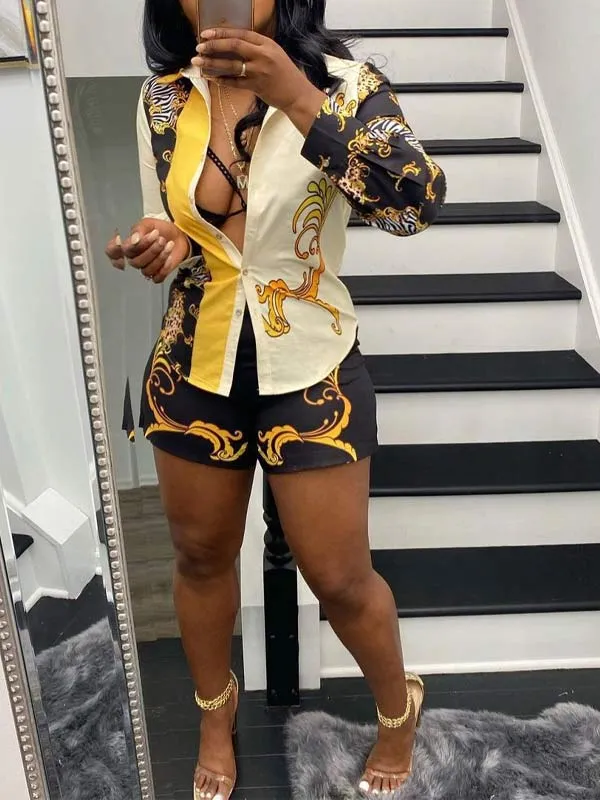 Gorgeousladie Printed Shirt & Shorts Set