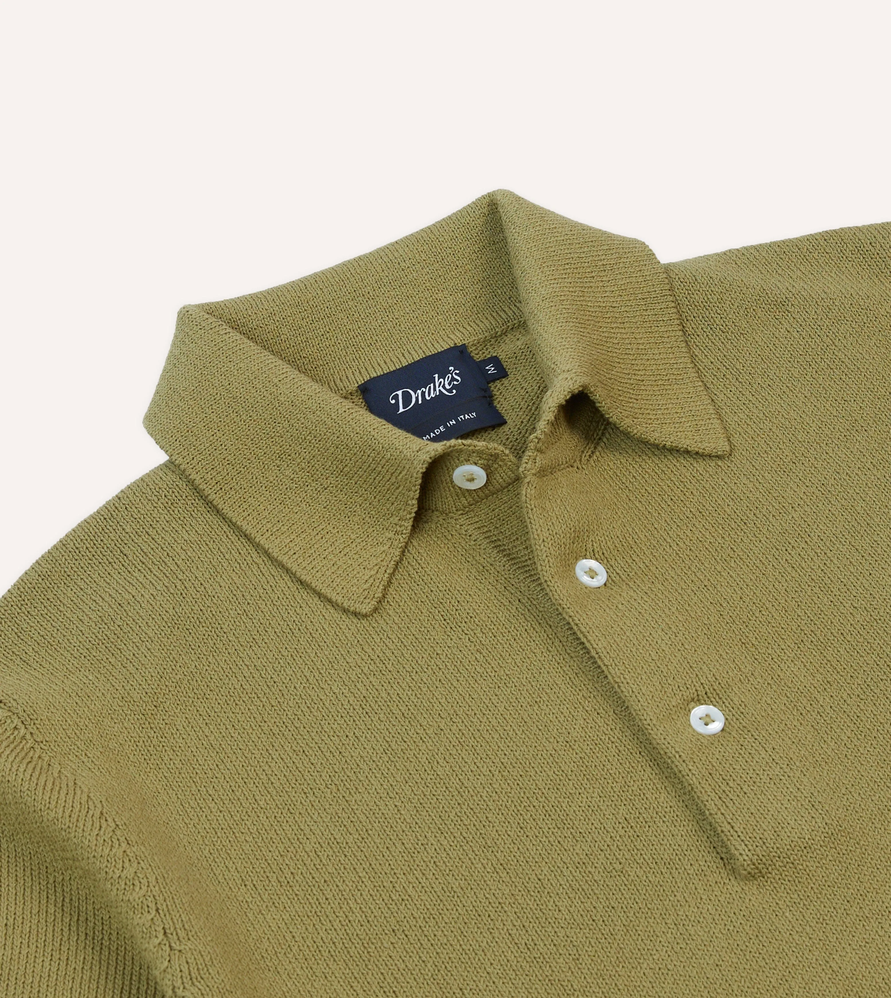 Green Knitted Crepe Cotton Short-Sleeve Polo Shirt