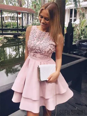 Halter Bateau Neck Appliques Top Cheap Short Homecoming Dress, HD0177