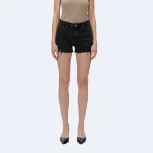 High Rise Denim Shorts With Raw Hem