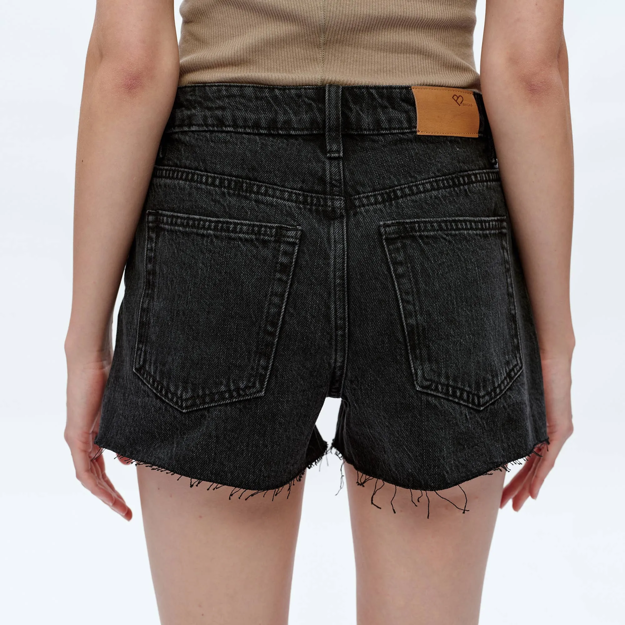 High Rise Denim Shorts With Raw Hem