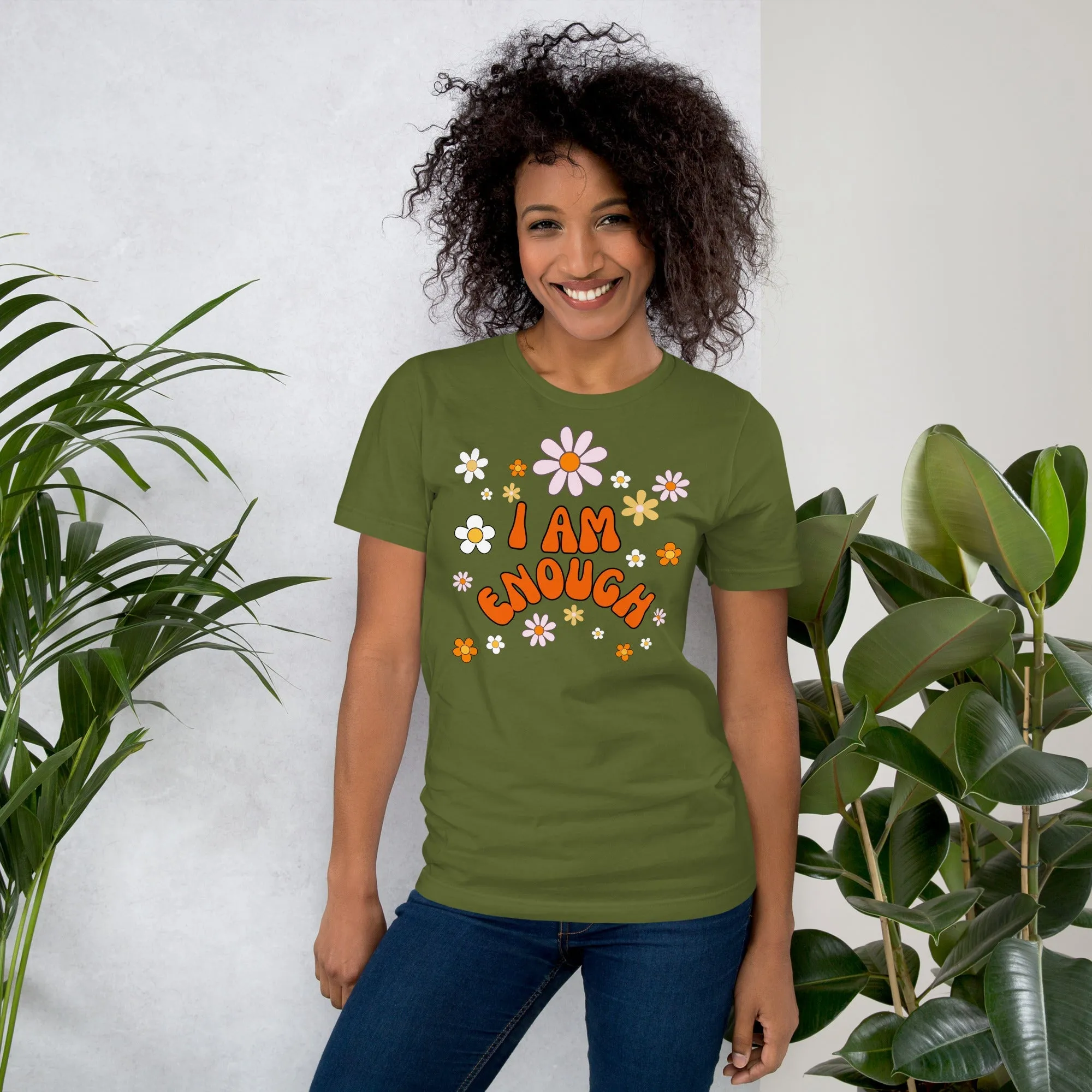 I AM ENOUGH Flower Power Inspirational Affirmation T-Shirt for Women