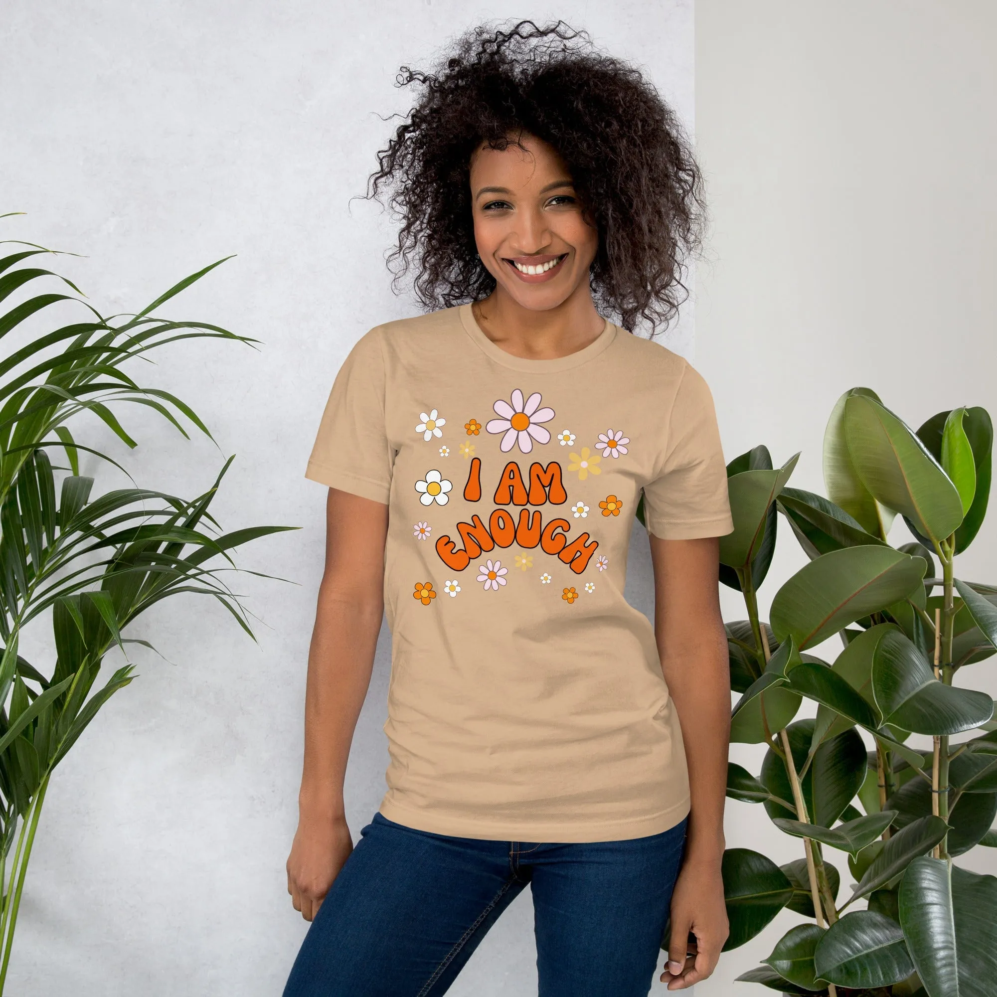 I AM ENOUGH Flower Power Inspirational Affirmation T-Shirt for Women