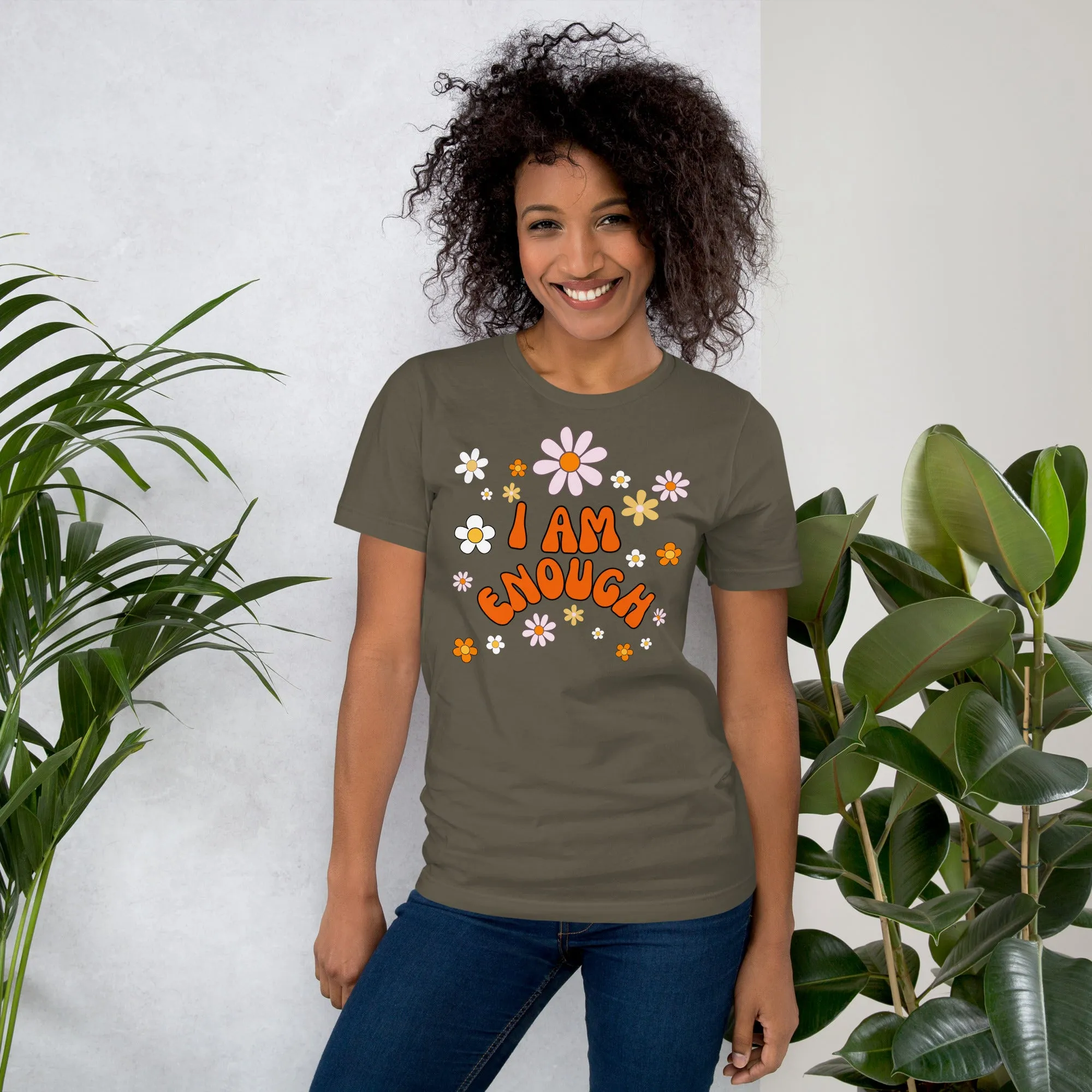 I AM ENOUGH Flower Power Inspirational Affirmation T-Shirt for Women