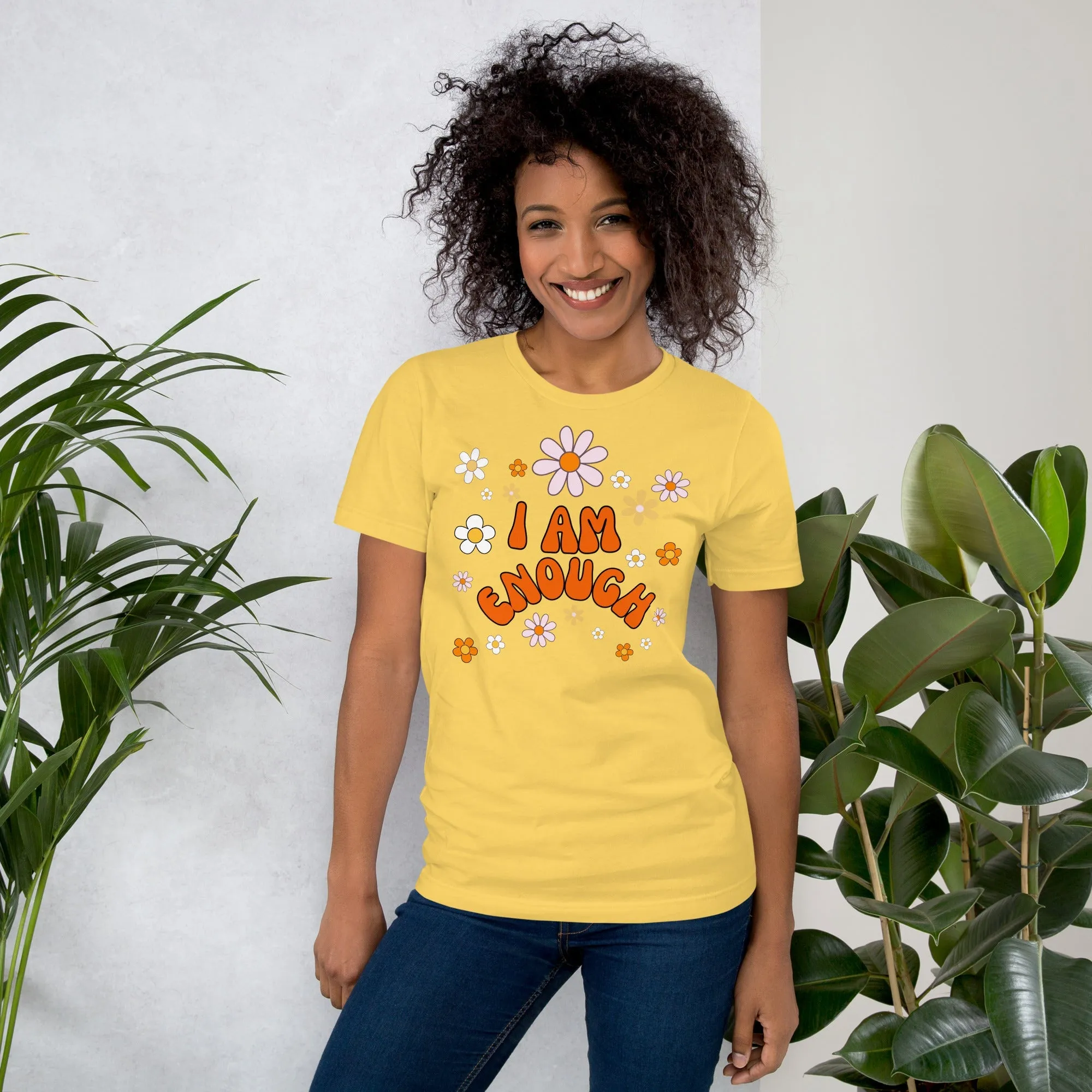 I AM ENOUGH Flower Power Inspirational Affirmation T-Shirt for Women
