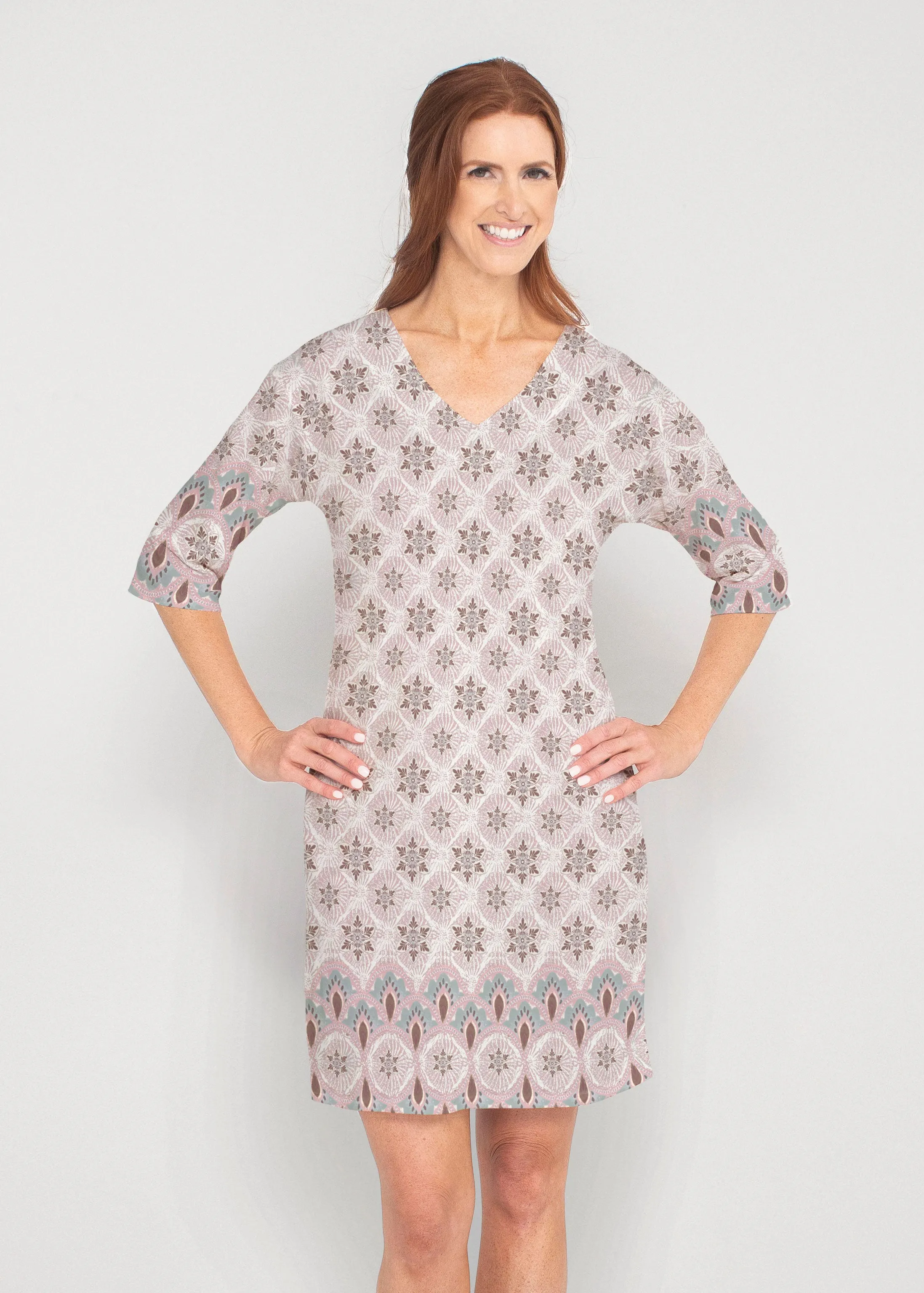 Izzy Grey (19200) ~ Drop Shoulder 3/4 Sleeve V-Neck Dress