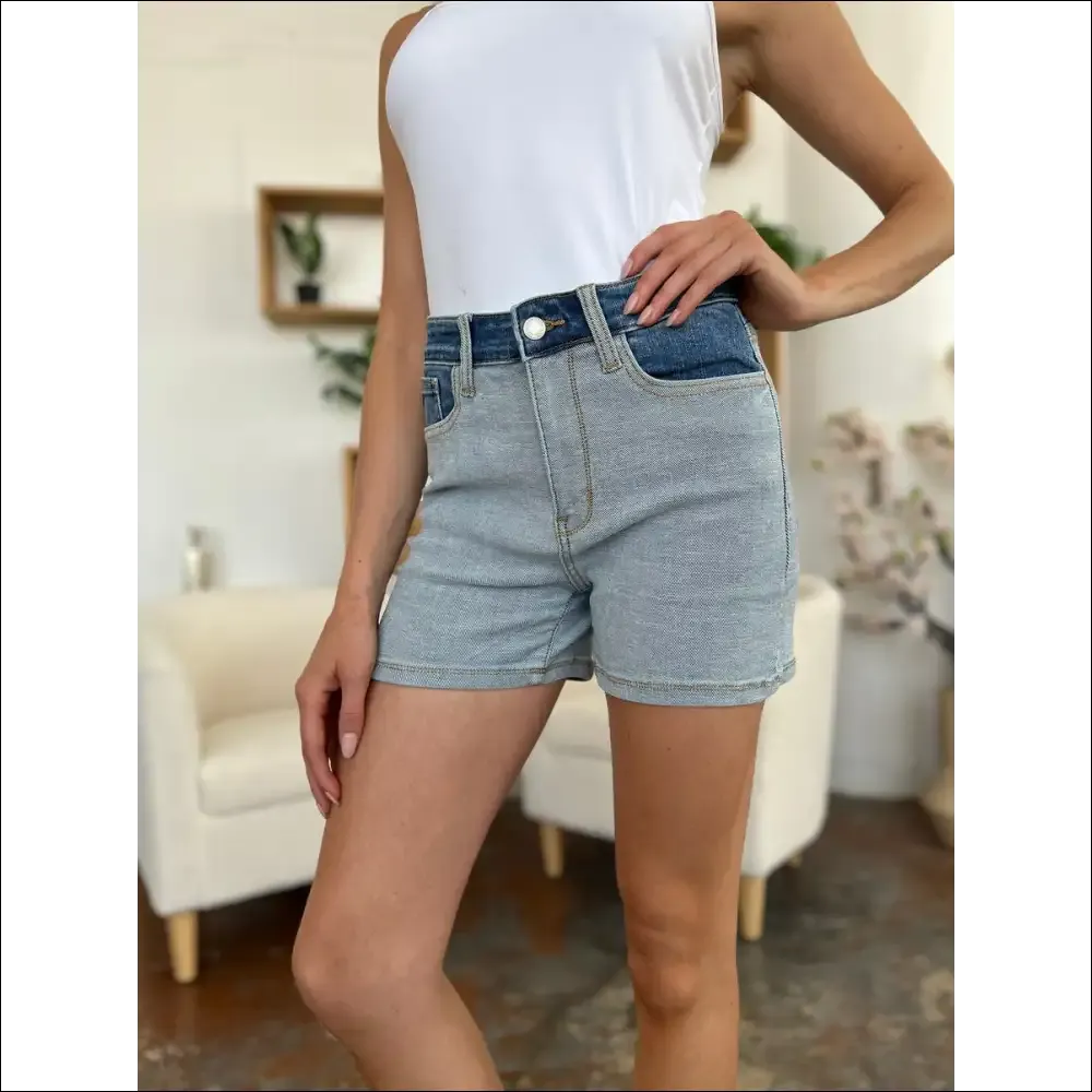 Judy Blue Color Block Full Size Denim Shorts