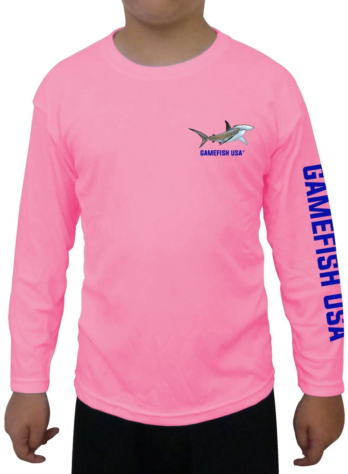 Kid's UPF 50 Long Sleeve Microfiber Moisture Wicking Performance Fishing Shirt Sharks