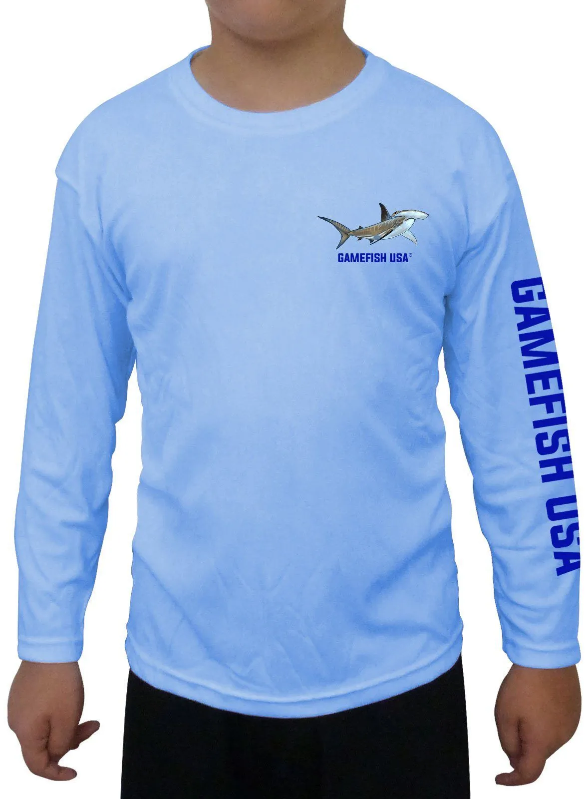 Kid's UPF 50 Long Sleeve Microfiber Moisture Wicking Performance Fishing Shirt Sharks