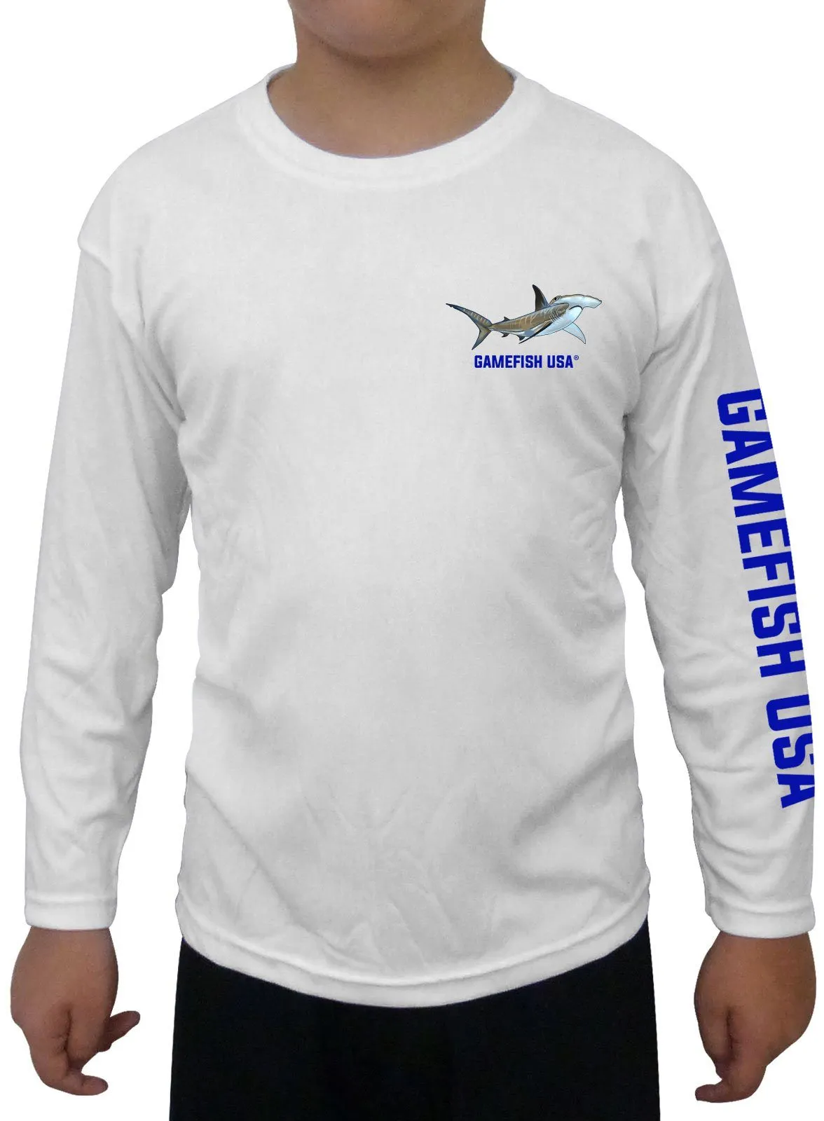 Kid's UPF 50 Long Sleeve Microfiber Moisture Wicking Performance Fishing Shirt Sharks