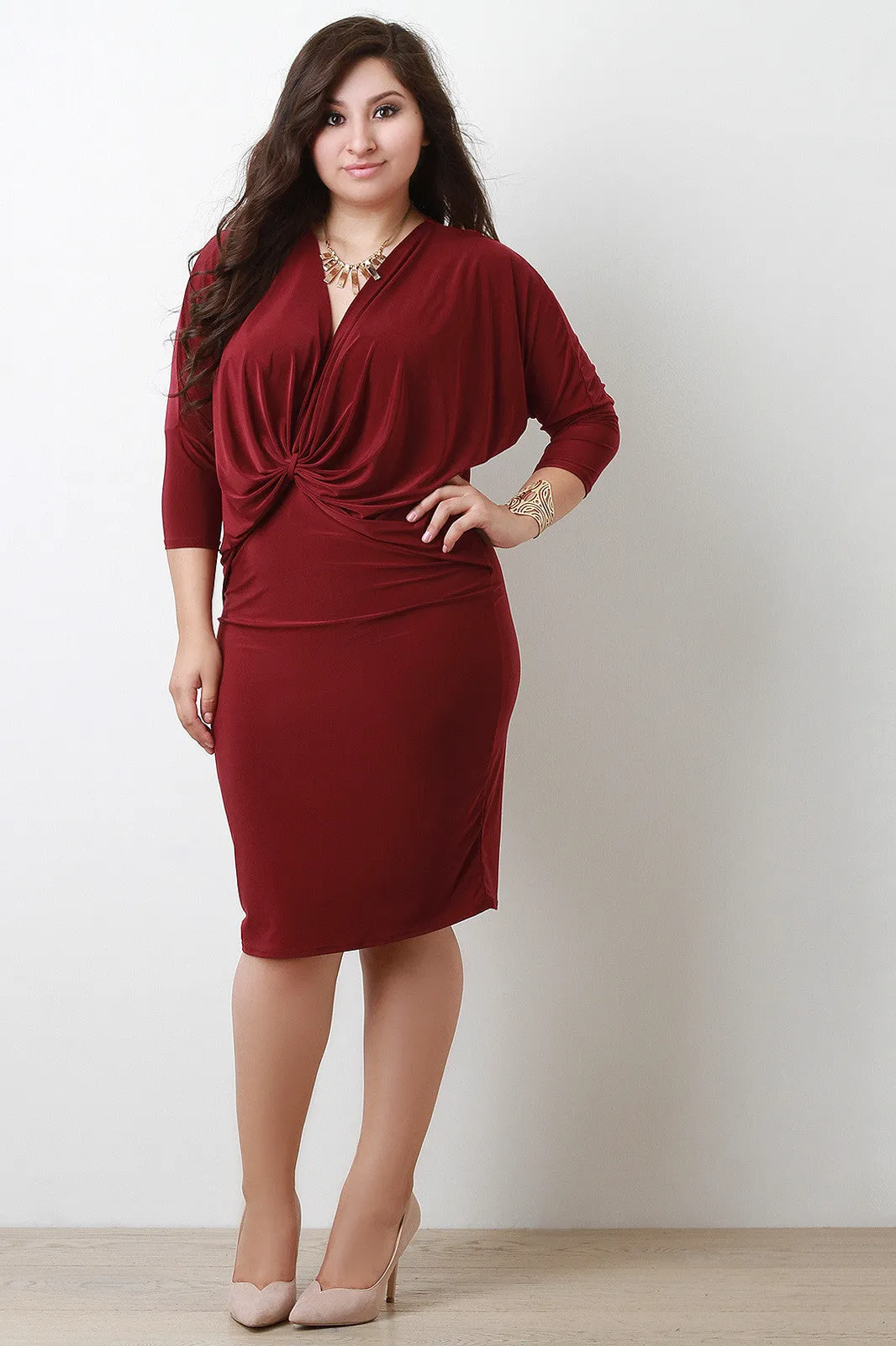 Knotted Dolman Sleeve Midi Dress
