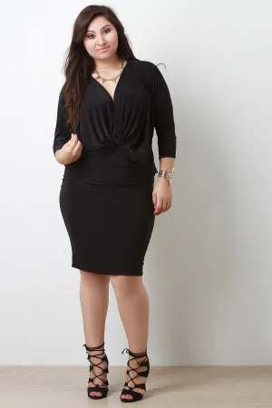Knotted Dolman Sleeve Midi Dress