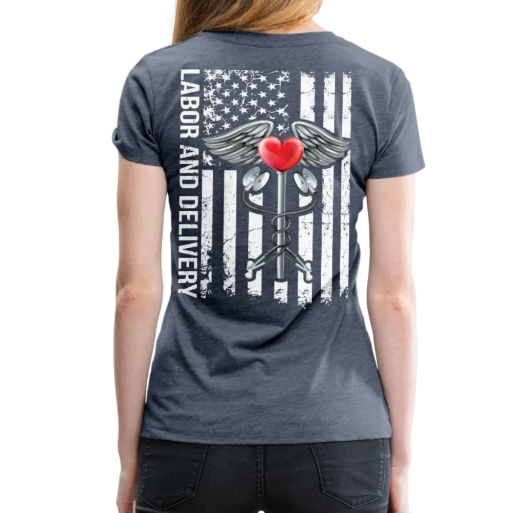 Labor and Delivery Caduceus Stethoscope Heart Women’s Premium T-Shirt (CK1820)