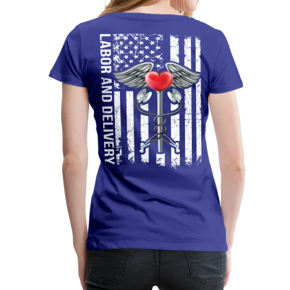 Labor and Delivery Caduceus Stethoscope Heart Women’s Premium T-Shirt (CK1820)